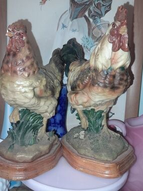 Vintage Ceramic Rooster Pair - Multicolor Home Art Figurines